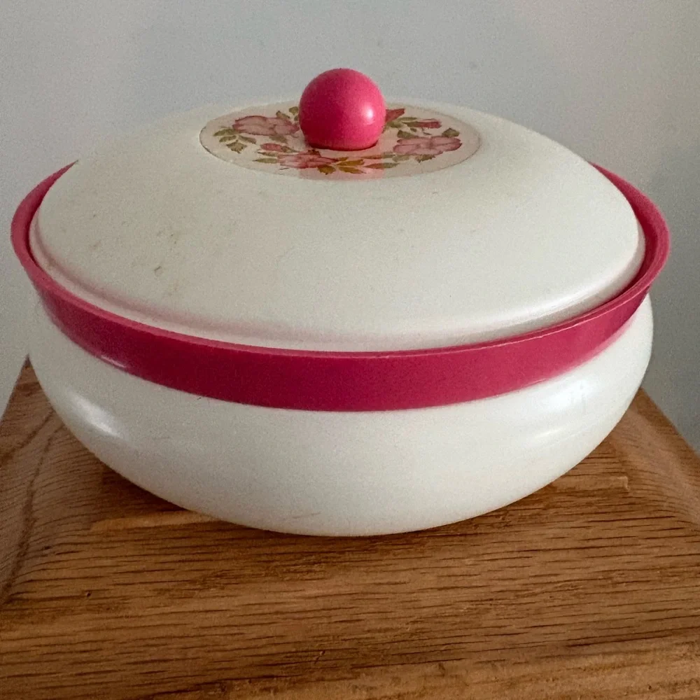 White and Pink Floral Lidded Powder Dish